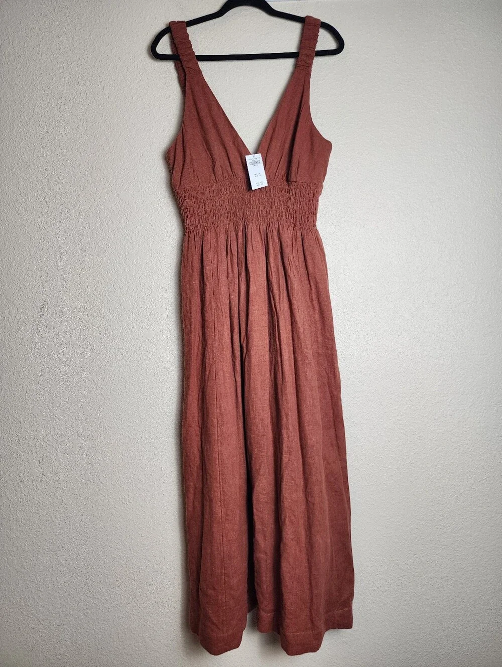 Abercrombie & Fitch Linen Blend Plunge Maxi Dress Large Tall NWT Rust Brown